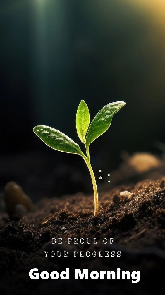 a green plant sprouts from the ground with text that reads be proud of your progress a green plant sprouts from the ground with text that reads be proud of your progress