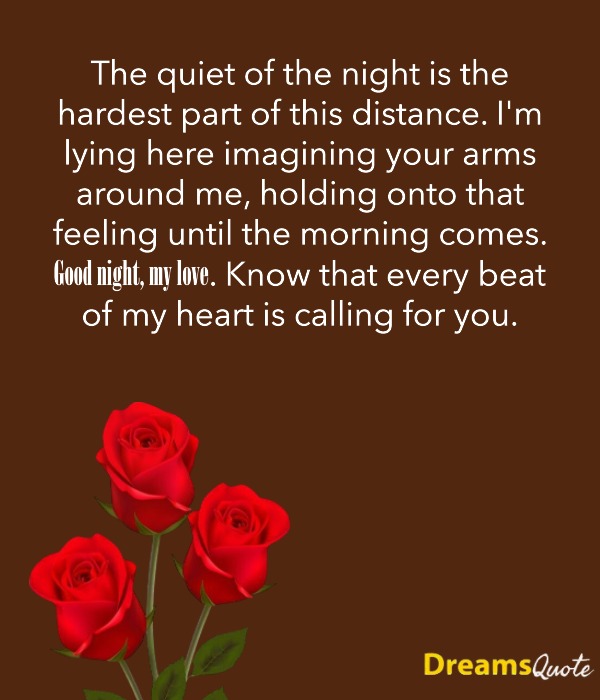 Emotional long-distance good night quote with red roses.