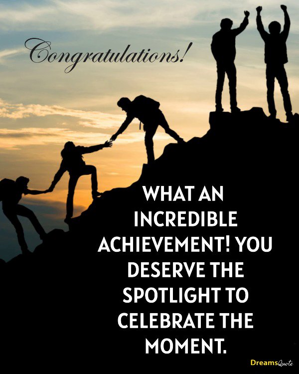Congratulations message over an image of silhouetted climbers on a mountain at sunset.