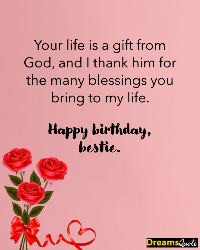 A birthday wish with three red roses on a pink background.
