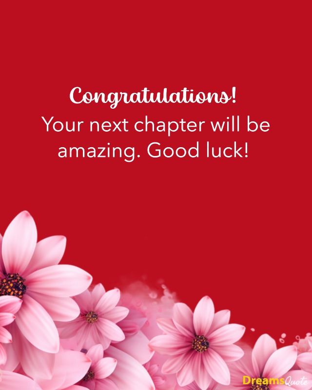 Congratulations message with pink flowers on a red background.