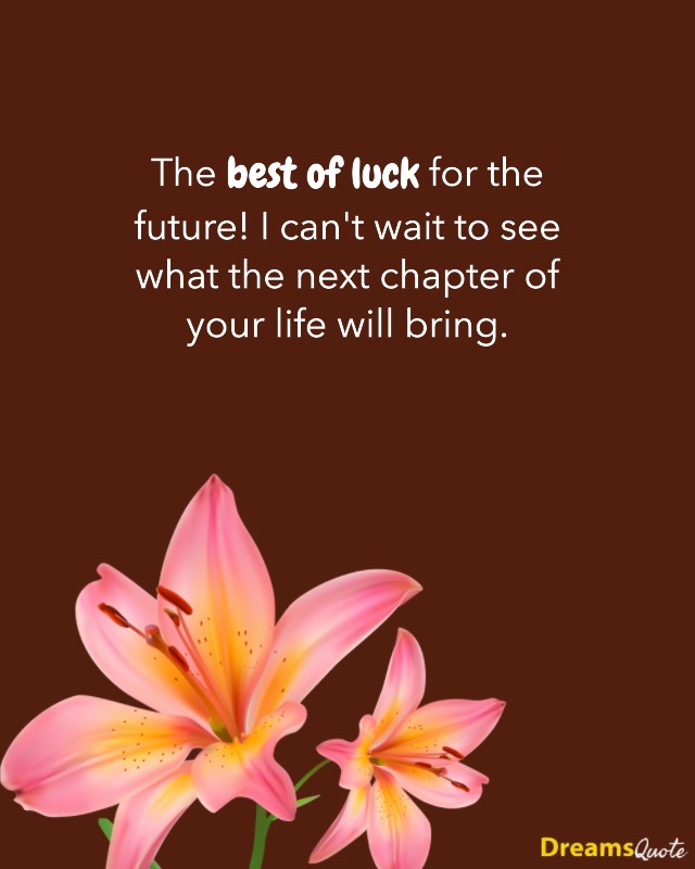 Good luck message with pink lilies on a brown background.