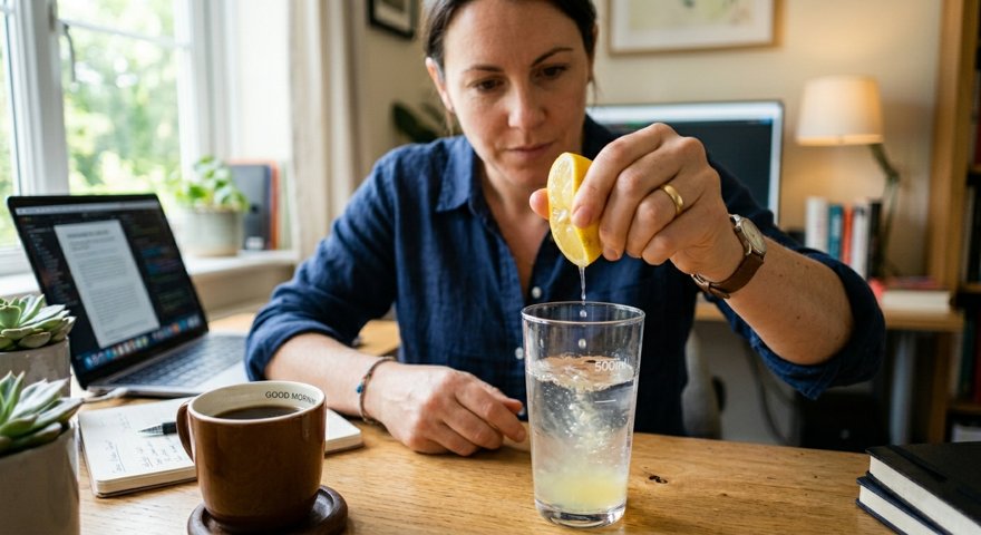 lukewarm water with a squeeze of lemon