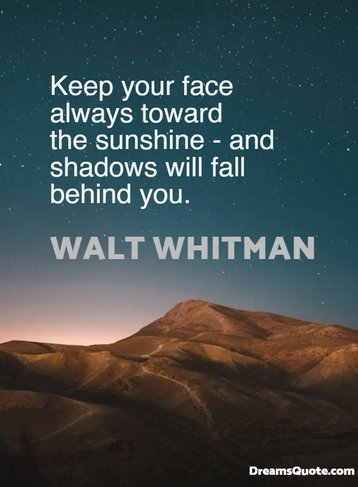 An inspirational quote by Walt Whitman draped over a landscape of rolling hills under a starry night sky.